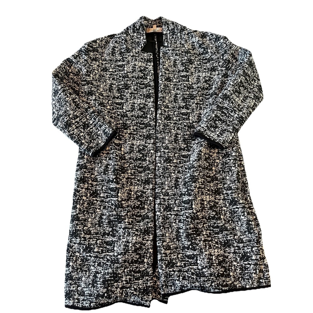 Philosophy Long Blazer Jacket Black & White Ponte Knit  Duster Med Old Money